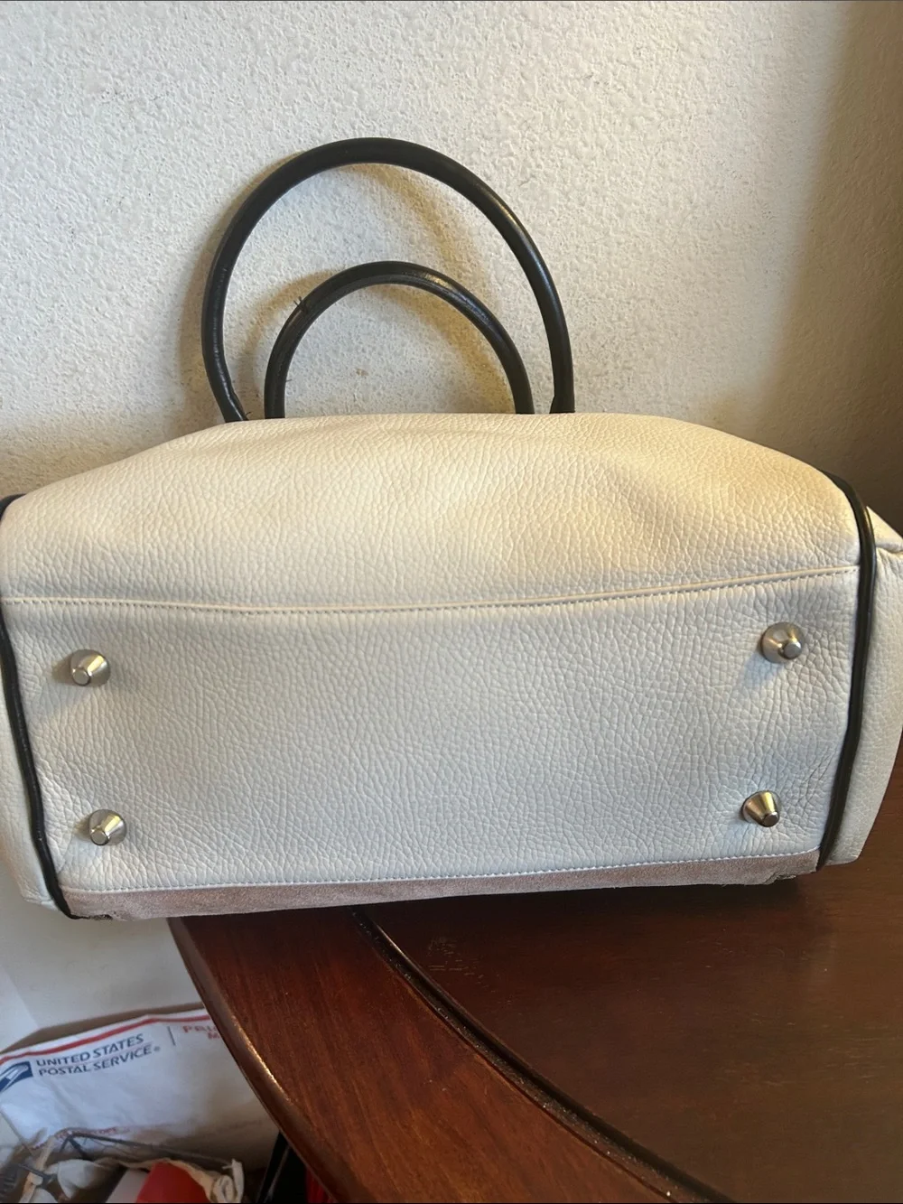 Prune Two-Tone Suede & Leather Tote Bag - Blush/White